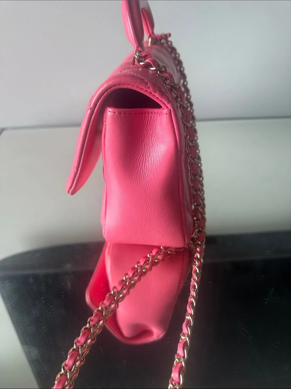 CHANEL Coral Pink Quilted Leather Chain Shoulder Bag